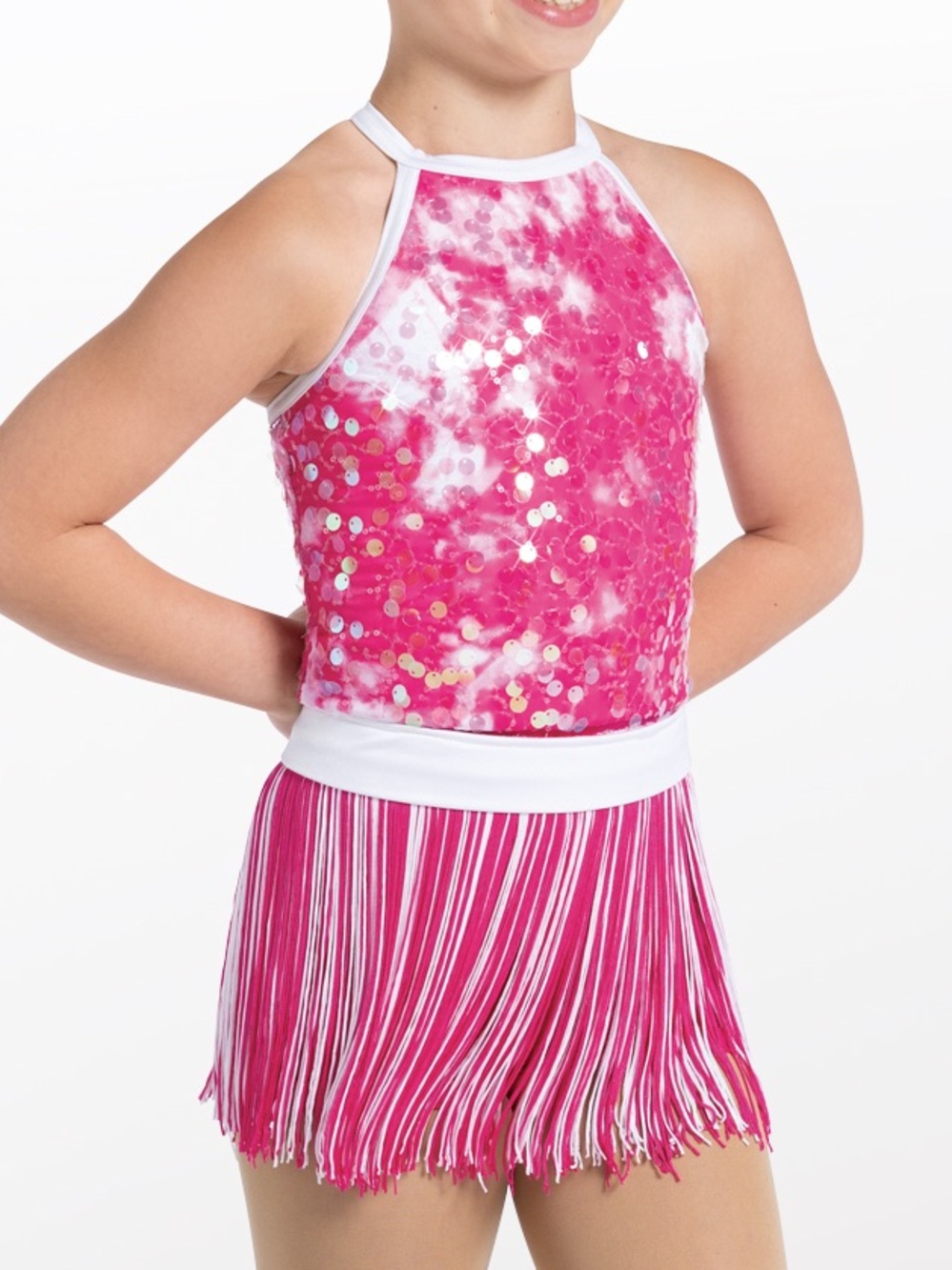 3/$50 Weissman Pink Sequin Fringe Dance Costume